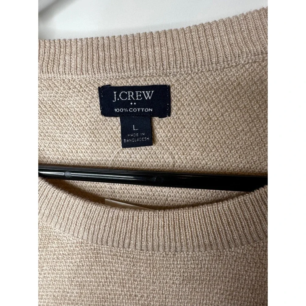 J.Crew Mens Textured Cotton Crewneck Sweater Beige CD617 Raglan Pullover L NEW